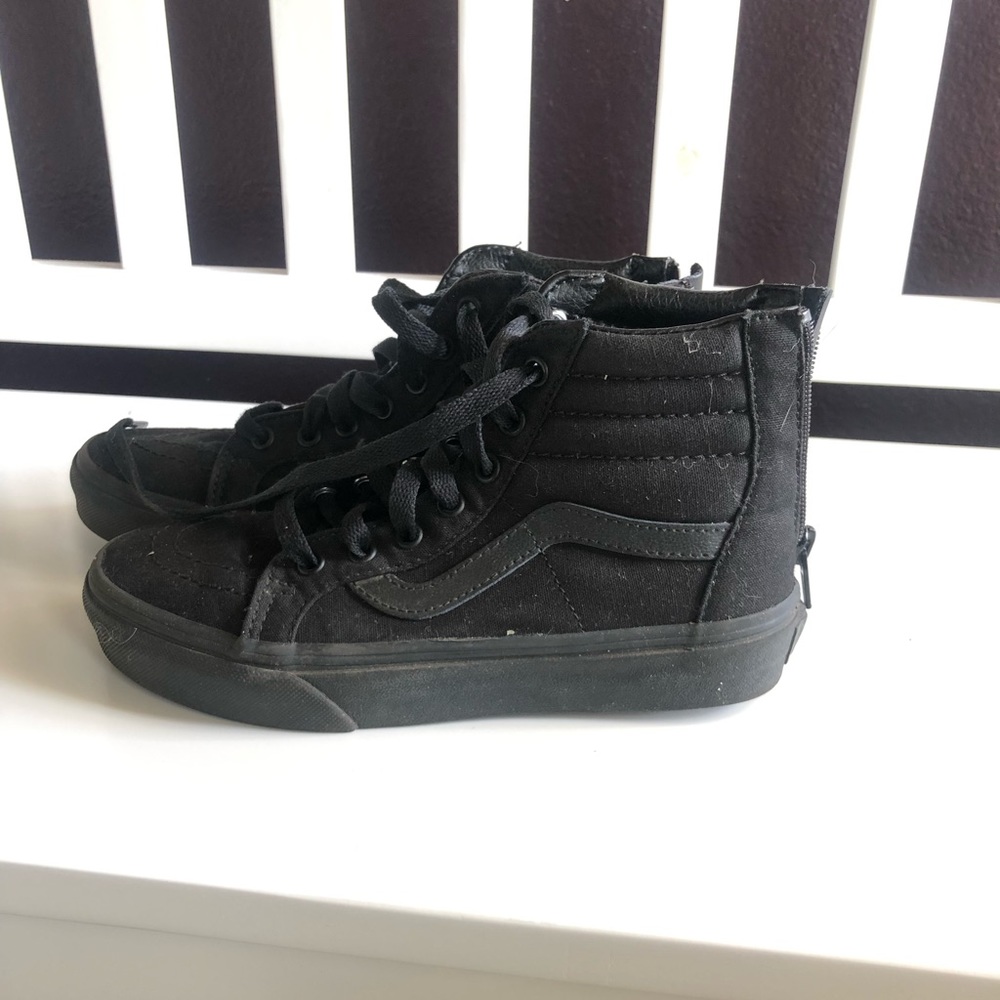 Little boys size 3 all black high top vans with back zipper